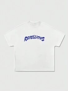 ROMWE MEN Street Life Áo thun nam dáng rộng, vai trễ, màu trắng, in hình phong cách đường phố và khẩu hiệu, mùa hè - trắng - Xem 5