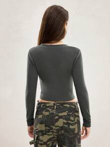 TEENAGE MUTANT NINJA TURTLES | SHEIN Women's Casual Cartoon Turtle & Slogan Print Slim Long Sleeve Cropped T-Shirt,Thermal For Winter