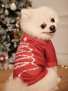PETSIN 1pc Christmas Tree Print Pet Dog Cat Hooded Sweatshirt