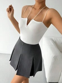 SHEIN Privé Body ajustado de escote en V para mujer, negro para uso en la oficina - Blanco - Ver 1