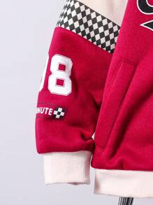 SHEIN 2pcs Tween Boy Streetwear Letter Print Color Blocking Fleece Jacket And Pants Set