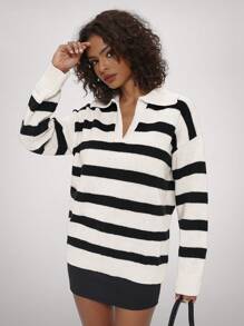 Forever 21 New Autumn/Winter V-Neck Loose Striped Casual Knit Sweater Long Sleeve Women Sweater Black And White Striped Long Sleeve Zebra Print Pullover Halloween Sweatshirt Fall Clothes Halloween Clothes Fall Sweaters  Street Wear Women  Winter Women Outfits Christmas Sweatshirt Women Costumes Homecoming Brunch Women Outfit Sweatshirt Sweater