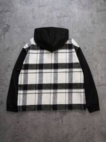 Manfinity VCAY 男士编织修身休闲长袖连帽拼色格子外套，适合秋季