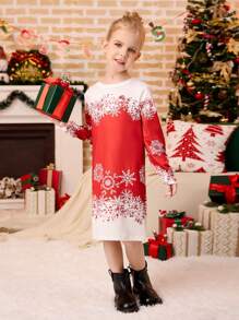Young Girl 4-7Y Christmas Colorblock Mini Dress - Multicolor - View 3