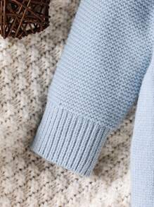 SHEIN 婴幼儿秋冬新款翻领针织连体衣，可爱纯色休闲加厚针织前开长袖连体衣，柔软舒适毛衣 - 彩色 - 查看 4