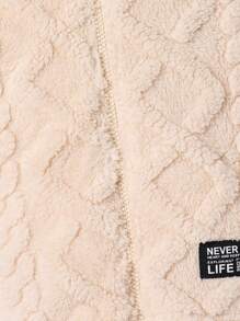 SHEIN Young Girl Fall/Winter Clothes  Young Girl Knitted Solid Color Fluffy Letter Embroidery Hooded Loose Flannelette Warm Casual Jacket,Autumn/Winter,Great For Casual & Daily Wear & School .