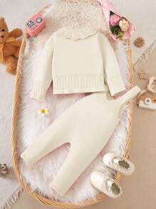 SHEIN Soft Casual Pink Cardigan Sweater Set For Baby Girls
