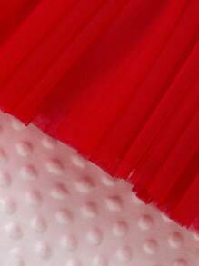 SHEIN Baby Girls' Christmas Kitty Contrast Mesh Dress