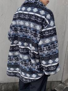 FRIFUL Women's Casual Geometric Pattern High Neck Zipper Front Regular Jacket Women Coats - Khaki - View 5