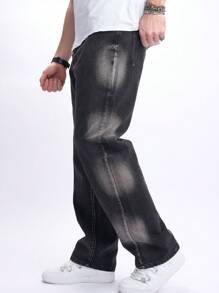 Manfinity EMRG Jeans diritti con gamba ampia e lavaggio sfumato, stile casual da uomo