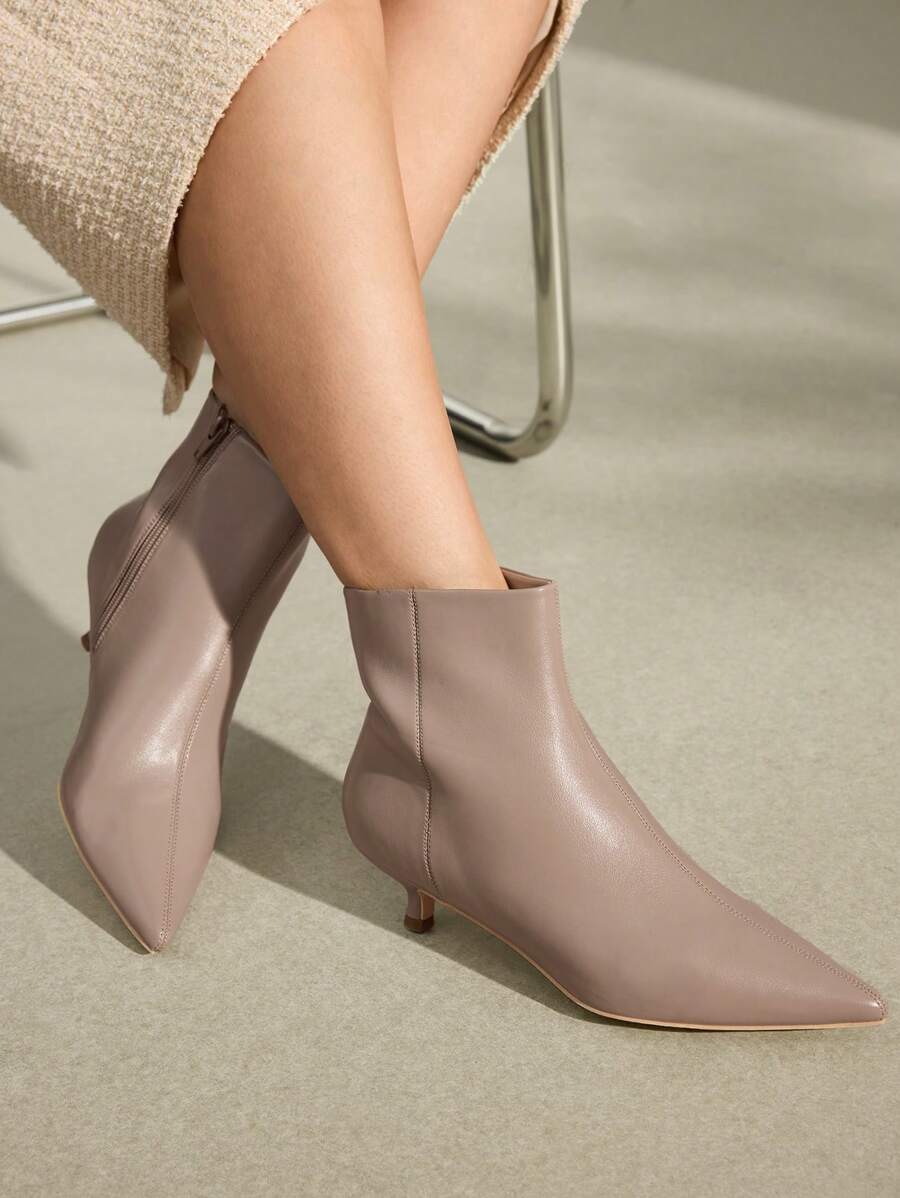 MOTF PREMIUM WOMEN'S FASHIONABLE POINTED TOE SHORT HEEL BOOTS FOR CHRISTMAS AND NEW YEAR HOLIDAY, VALENTINES SPRING SHOES - Khaki - View 2