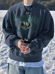 DAZY Men's Letter Pattern Embroidered Sweatshirt, Autumn/Winter - Blue - View 3