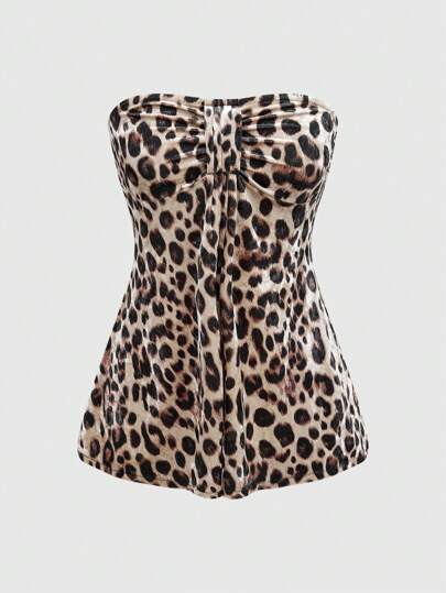 J-Fashion Damen Y2K Gyaru Leoparden Muster Bandeau Top