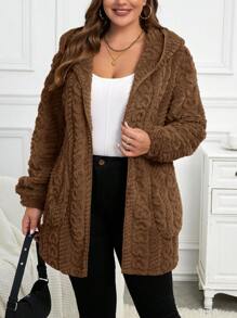 SHEIN LUNE 大码连帽心形图案双面夹克，适合冬季