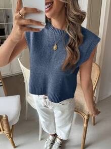 Serisse Women's Casual Backless Tie-Up Flower Mesh Knitted Sweater Vest For Autumn Summer Blue - Royal Blue - View 6