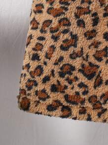 青少年女孩秋冬豹纹时尚翻领长款宽松柔软蓬松外套