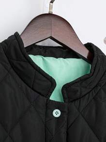 SHEIN Unity 女士休闲拼布口袋单排扣长款绗缝加厚棉服外套冬季 - 黑色 - 查看 4