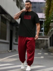 Manfinity RebelGame Bộ 2 áo thun tay ngắn và quần jogger size lớn cho nam - Đỏ - Xem 5
