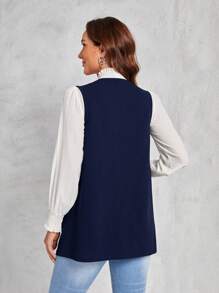 EMERY ROSE Chaqueta ligera sin mangas de unicolor casual para mujer en otoño/invierno - Azul Marino - Ver 2