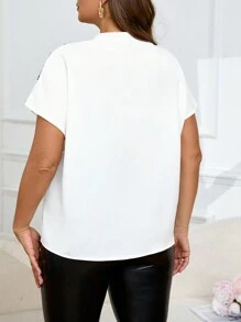 SHEIN Clasi Áo cánh dơi in hình con sếu cỡ lớn cho nữ mùa hè, tay ngắn, cổ chữ V giản dị - trắng - Xem 2