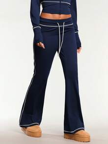Forever 21 2-Tone Drawstring Waist Flare Leg Pants - Royal Blue - View 7
