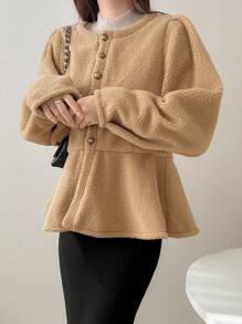 FRIFUL Women's Ruffle Hem Loose Casual Jacket,Fall Clothes Women Coats - Khaki - View 7