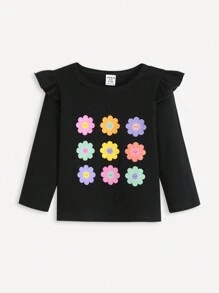 SHEIN 3pcs/Set Baby Girls Casual Cute Floral Print Long Sleeve Tops, Soft Knitted Fabric, Suitable For Outdoor & Leisure Wear, Autumn & Winter - Multicolor - View 8