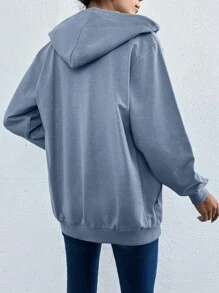 EURMUSE Fall Casual 100%Cotton Zip Up Drawstring Hoodie - Baby Blue - View 2