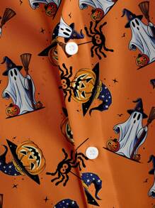 Manfinity Homme Men's Halloween Theme Print Button Down Short Sleeve Shirt - Multicolor - View 3