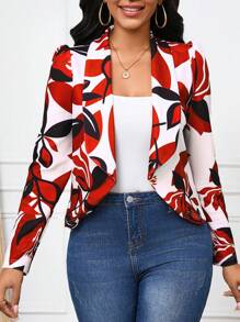 SHEIN Lady Áo khoác Blazer in hoa đa năng màu trắng và tím thời trang nữ - Đỏ - Xem 3