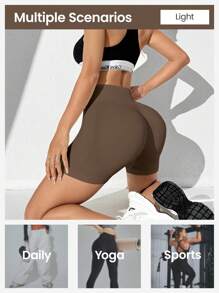 Easify SHEIN Sport Shorts deportivos para mujer de talle alto, elásticos, de secado rápido, transpirables y sin costuras. Shorts de sudadera, shorts de gimnasio, shorts de ciclista