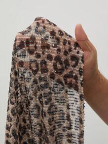 Maweii Vestido de fiesta con tirantes de espagueti, estampado de leopardo y lentejuelas para mujer talla grande - Marrón - Ver 6