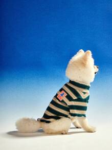 PETSIN 1 件宠物猫狗绿色条纹针织高领毛衣 - 粉色 - 查看 5