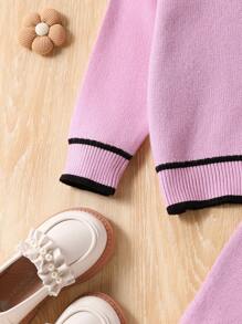 SHEIN 2 peças de roupa de outono para meninas, conjunto de suéter e saia cardigan contrastante vermelho rosa, terno de malha estiloso e fofo para meninas