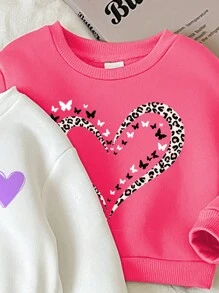 SHEIN 3 Stück herzförmige Muster Baby Mädchen Lässig einfach dicke thermisch gefütterte Langarm Sweatshirts in Weiß, Rosa, Burgunderrot, geeignet für Herbst und Winter