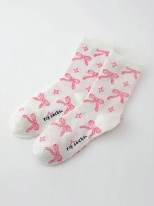 ROMWE Kawaii Women's Cute Bow Pattern Mid-Calf Socks - Multicolor - View 3