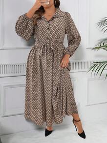 SHEIN Clasi Đầm Maxi In Hoa Cổ Điển Có Thắt Lưng Cho Nữ Size Lớn - Nhiều màu - Xem 5