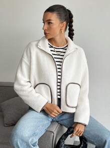 SHEIN Essnce 女士秋冬季休闲羊毛短款夹克