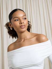 AiiRZ Ruched Bardot Long Sleeve Fitted Top - White - View 3