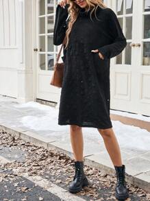 SHEIN LUNE Women's Solid Color Black Long Sleeve Turtleneck Straight Casual Midi Dress, Autumn - Black - View 3