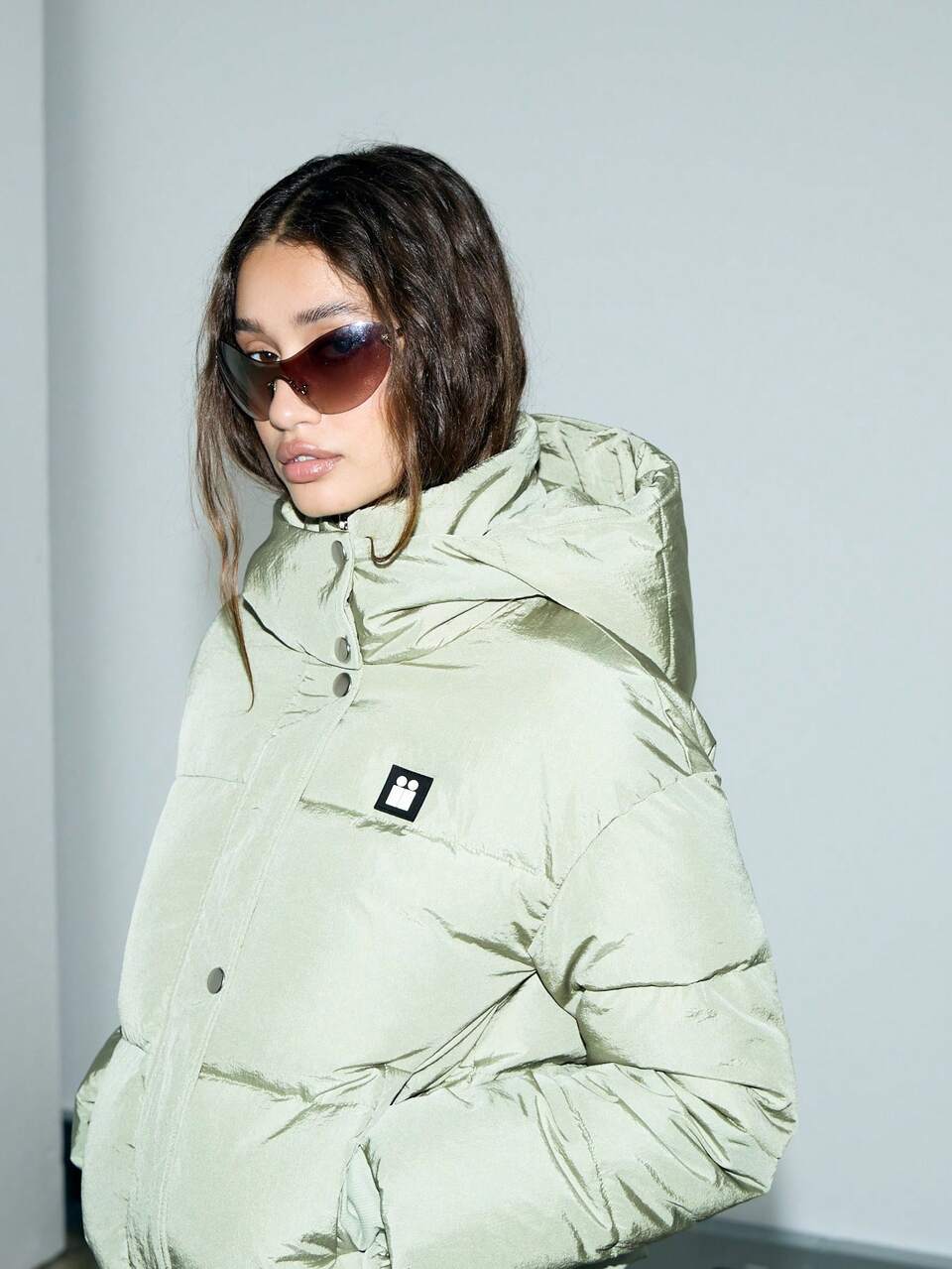 AiiRZ Insulated Quilted Hooded Puffer Crop Bomber Jacket
