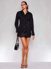 Glamine 落肩斜领系带女式衬衫