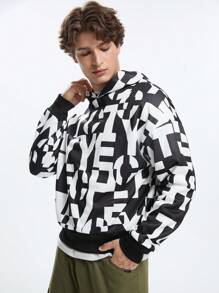 Manfinity VCAY Sudadera con capucha casual holgada de punto con estampado de letras para hombre