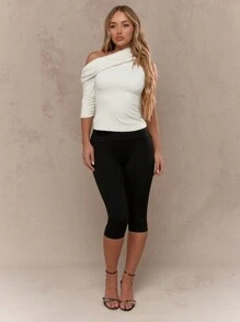 MISSGUIDED Asymmetric Jersey Ruched Neck Off Shoulder Top - Apricot - View 4