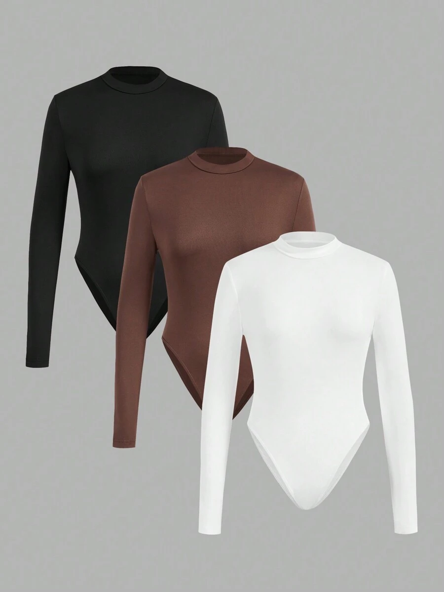 SHEIN EZwear 3 件套大码休闲简约高领长袖紧身衣,适合秋冬季 - 彩色 - 查看 1