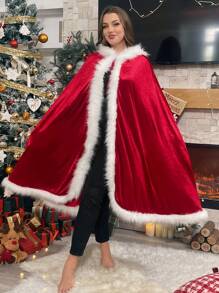 SHEIN Essnce Plus Size Women Christmas Cape, Red Cape Holiday Costume,Princess Holiday Winter New Year Eve Princess Cover Up, Women Costume Christmas Clothes Summer - Red - View 3