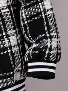 Tween Boys' Casual Black & White Plaid Letter Print Hooded Jacket, Suitable For Spring & Autumn Outings - Multicolor - View 4