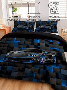3pcs Stylish Race Car Bedding Set, Soft Bedding, 1 Duvet Cover + 2 Pillow Shams, Made Of Skin-Friendly 100% Polyester Fiber & Polyester Fabric, No Filling, Suitable For Bedroom, Dorms, Travel