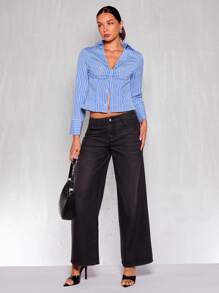 Glamine Striped Blouse With Pleated Detail, Office Siren Urban Style Long Sleeve Casual Shirt For Women Fall Cloth For Women - Multicolor - View 4