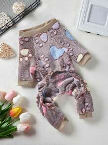 PETSIN 1pc Pet Paw Print Fleece Jumpsuit, Brown - Multicolor - View 6